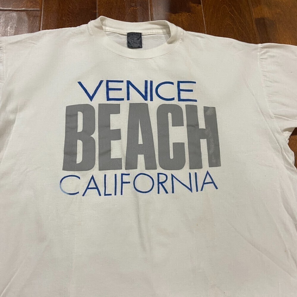 California Venice Beach Vintage Single Stitch White Blue Cotton Tee Men's XL - Picture 2 of 8